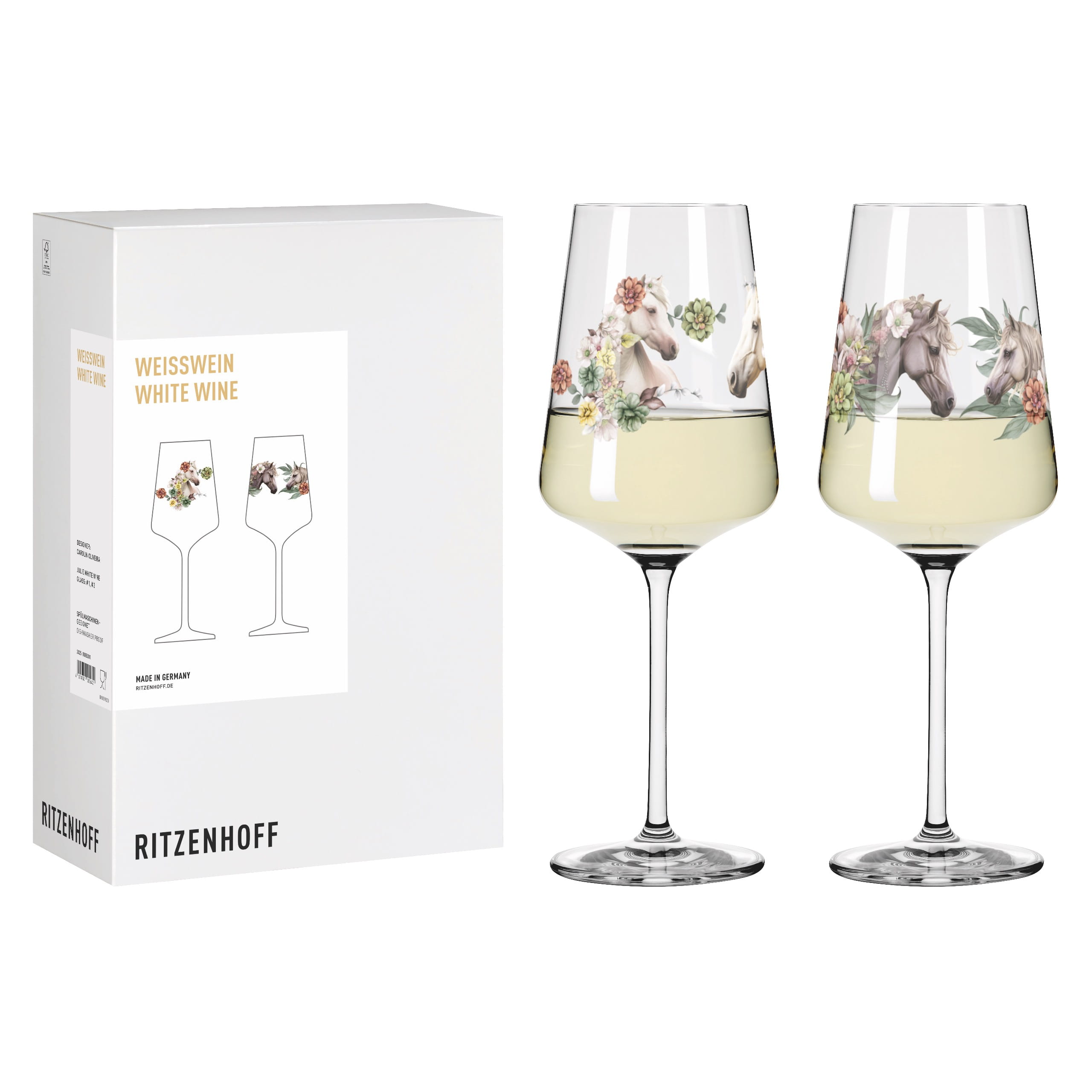 8085001 HORSES COCKTAIL WINE GLASS SET #1 #2 BY CAROLIN OLIVEIRA