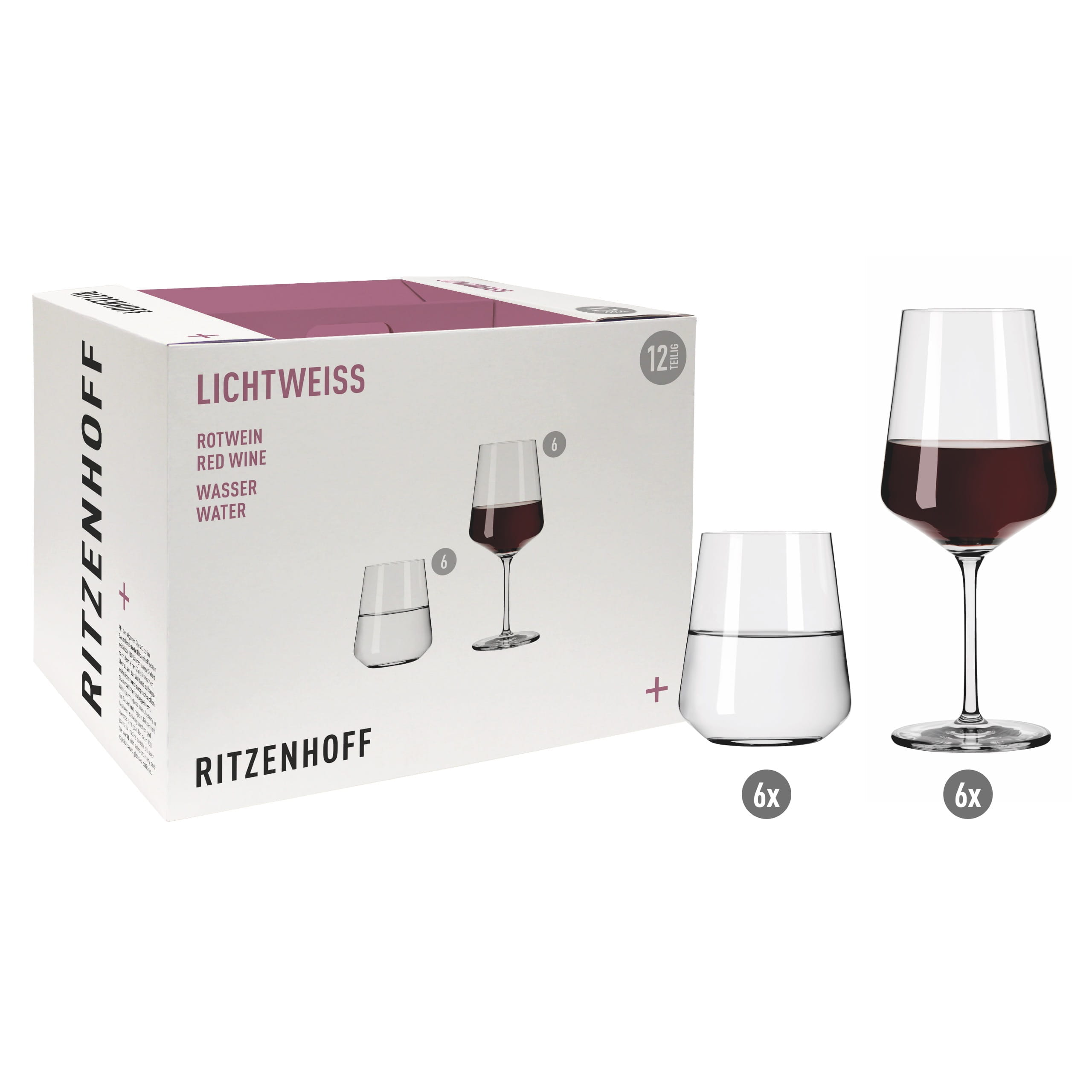 LICHTWEISS JULIE ROTWEIN- UND WASSERGLAS-SET #2 VON NADINE NIGGEMEIER