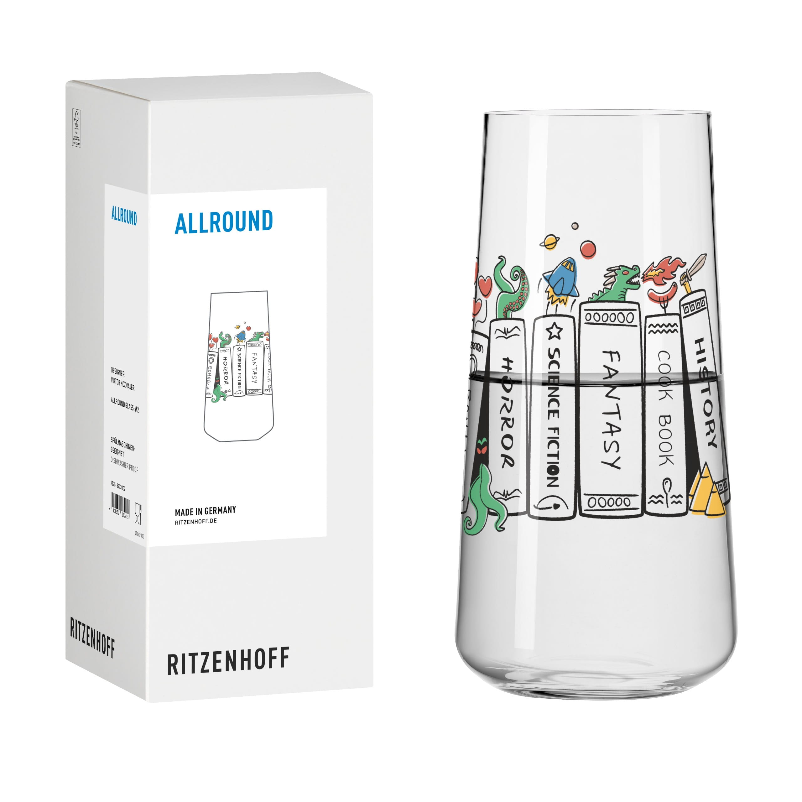 BOOKS UNIVERSAL DRINKING GLASS #2 BY VIKTOR KOZMAJER