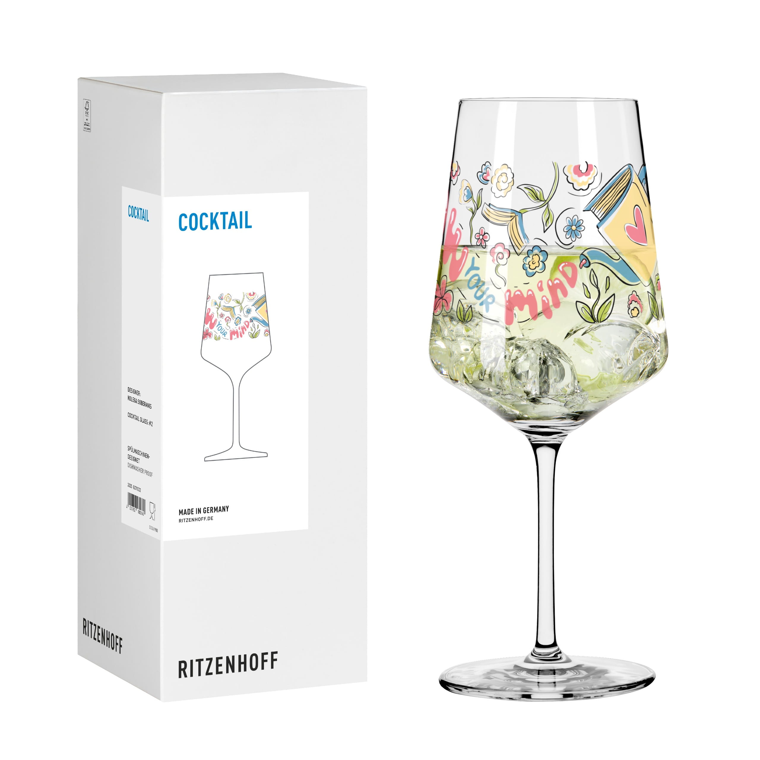 Verre à Apéritif Ritzenhoff 500 Ml - Série 'rosée D'été' Motif Fleurs Et Oiseau - Fabriqué En Allemagne