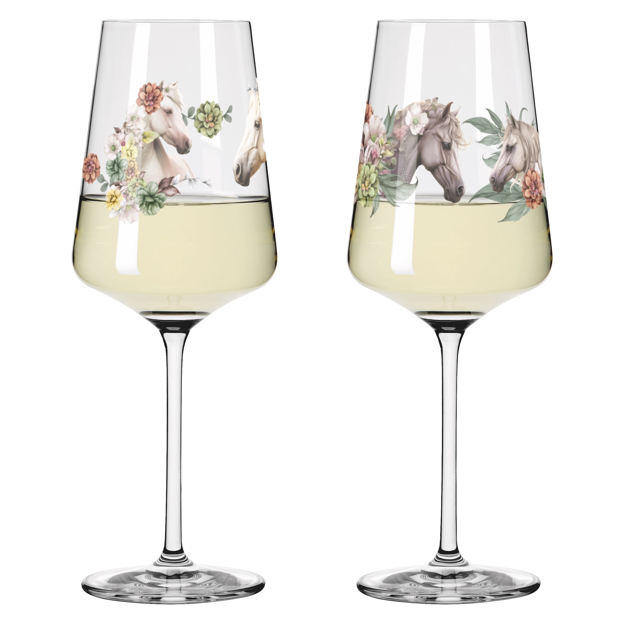 8085001 HORSES COCKTAIL WINE GLASS SET #1 #2 BY CAROLIN OLIVEIRA