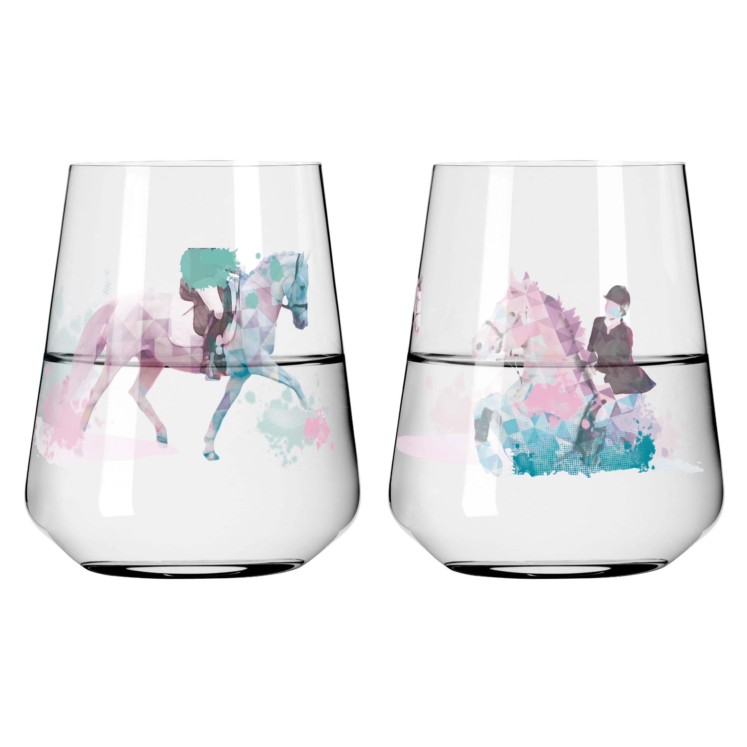 HORSES DRINKING GLASS #9#10 BY RAMONA RICHTER