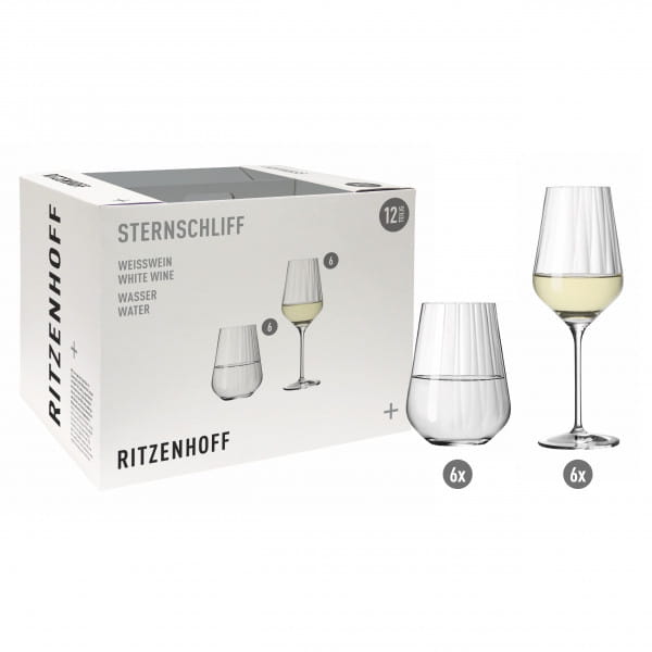 STERNSCHLIFF WHITE WINE AND WATER GLASS SET #1 BY DESIGN BY RITZENHOFF