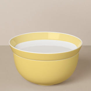 Large bowl and plate set in white / yellow