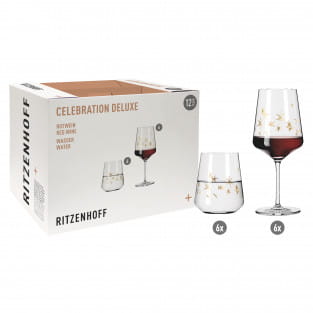 CELEBRATION DELUXE RED WINE AND WATER GLASS SET #1 BY ROMI BOHNENBERG