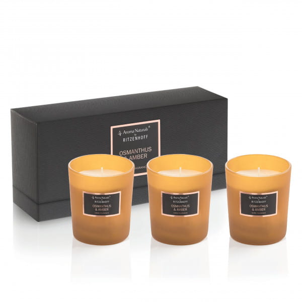 Selection scented candle set of 3, osmanthus &amp; amber