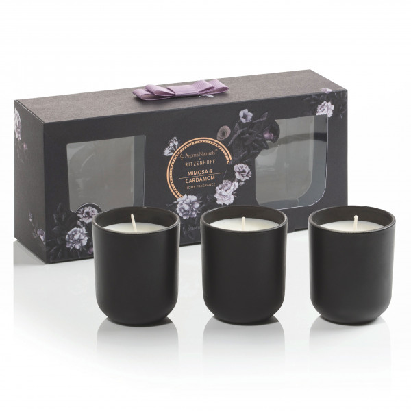 Noir scented candle set of 3, mimosa &amp; cardamom