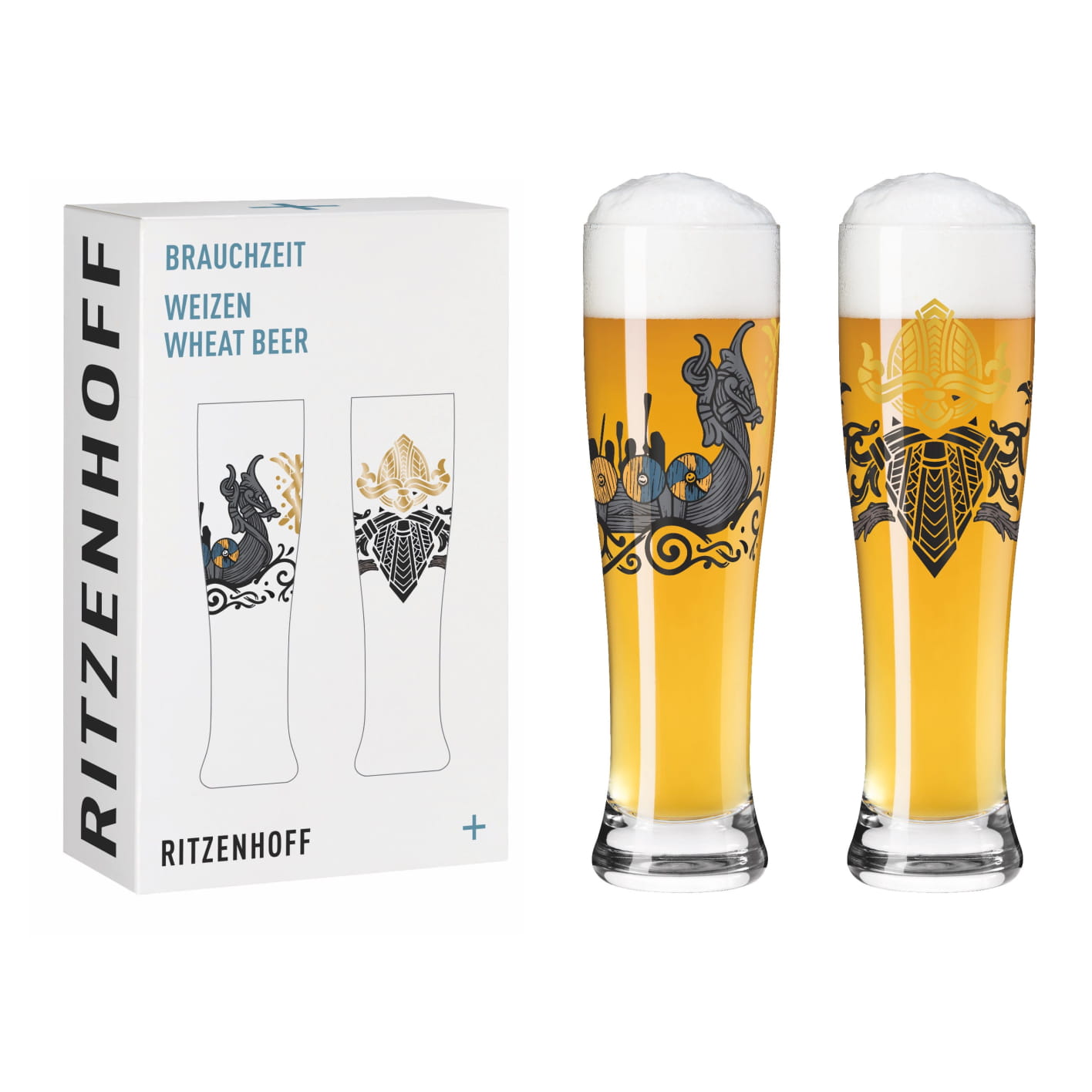 RITZENHOFF 3481004 white beer glass 500 ml - set of 2 - series useful life set no. 4, 2 pieces with multicoloured digital print